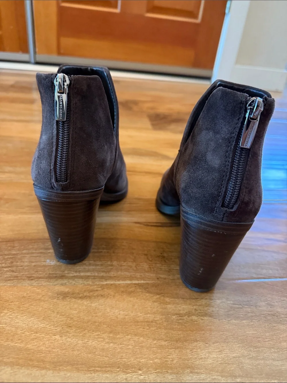 Vince Camuto Gigietta Chocolate Brown Suede Pointed Ankle Booties - Size 7.5M